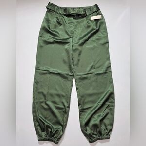 Maeve By Anthropologie Size 6 Green Satin Trousers Jogger Pants NWT